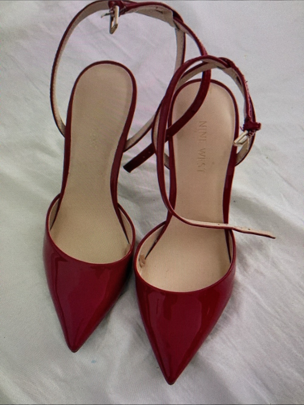 Women’s Red Patent Pointed-Toe Ankle-Strap Heels